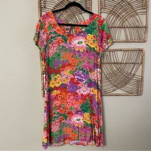 VTG Jams World Hula Moon In Bloom Floral Aloha Hawaiian Dress Artsy Women's Sz L